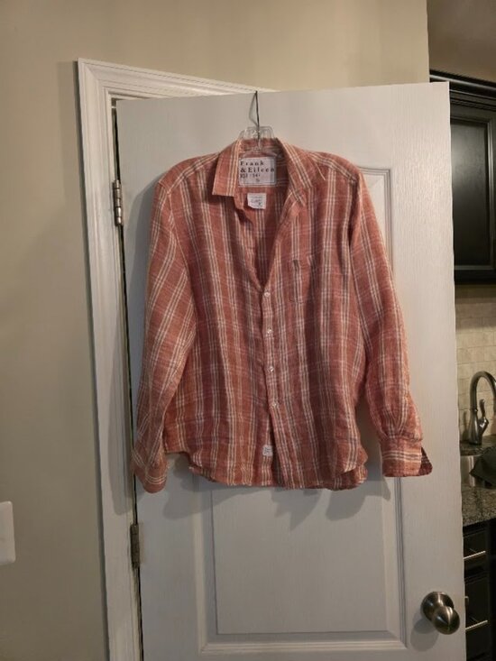 Frank & Eileen Tops - An EILEEN Orange and Cream Plaid, Flannel Linen Shirt